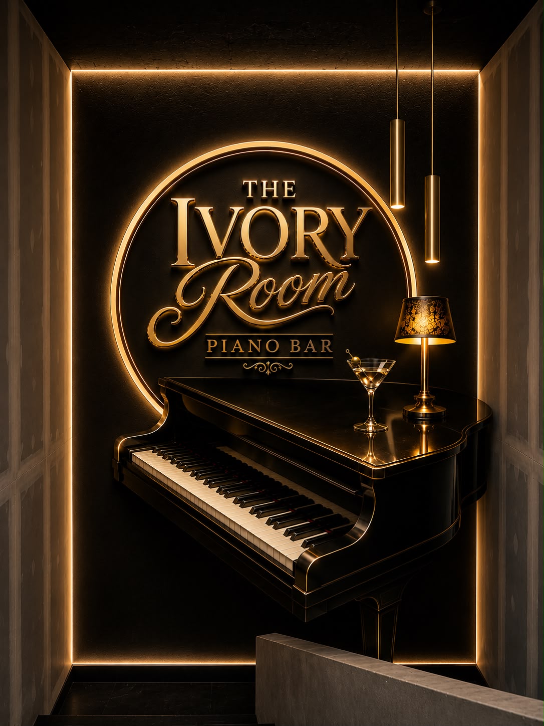 The Ivory Room piano bar entrance artwork